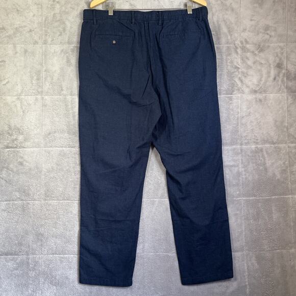 Old Navy Pants Men XL Blue Micro Plaid Linen Blend Loose Taper Pleats Drawstring - Picture 7 of 10